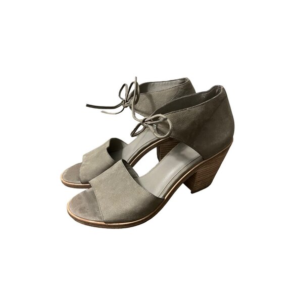 Eileen Fisher Taupe Gray Nubuck Suede Ankle Tie Open Toe Block Sandals Size 8 - Picture 1 of 8